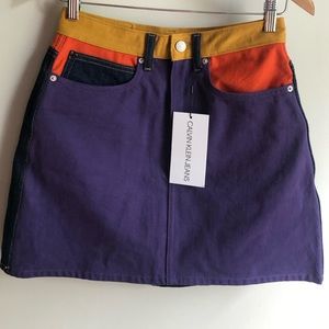 NWT Calvin Klein Colorblock High Waist Denim Skirt